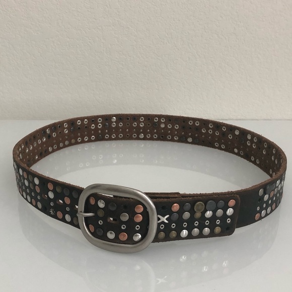 Full Studded Brown Leather Belt (ship discount!) - Picture 2 of 4